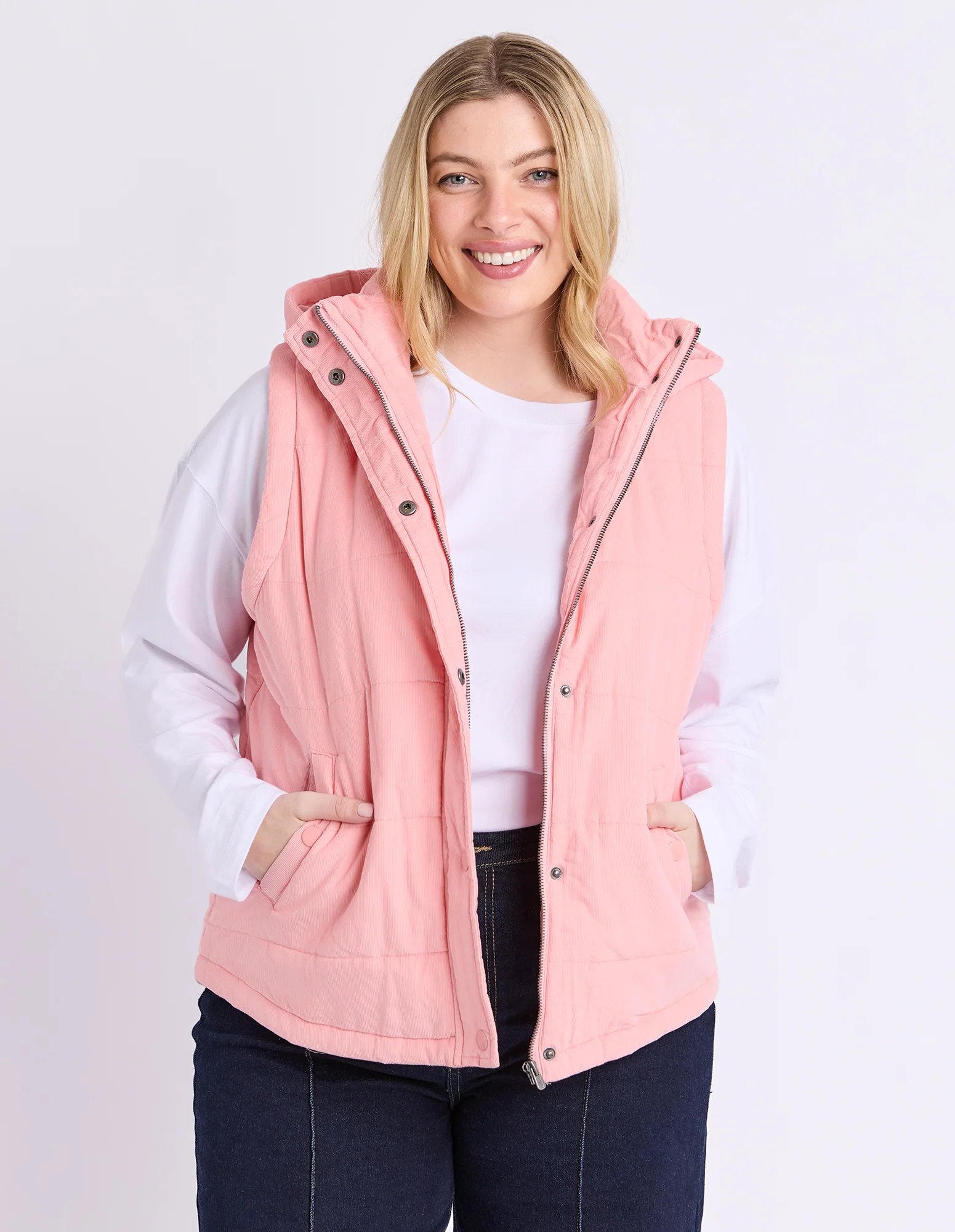 Cord Puffer Vest Rose Pink - Image 3