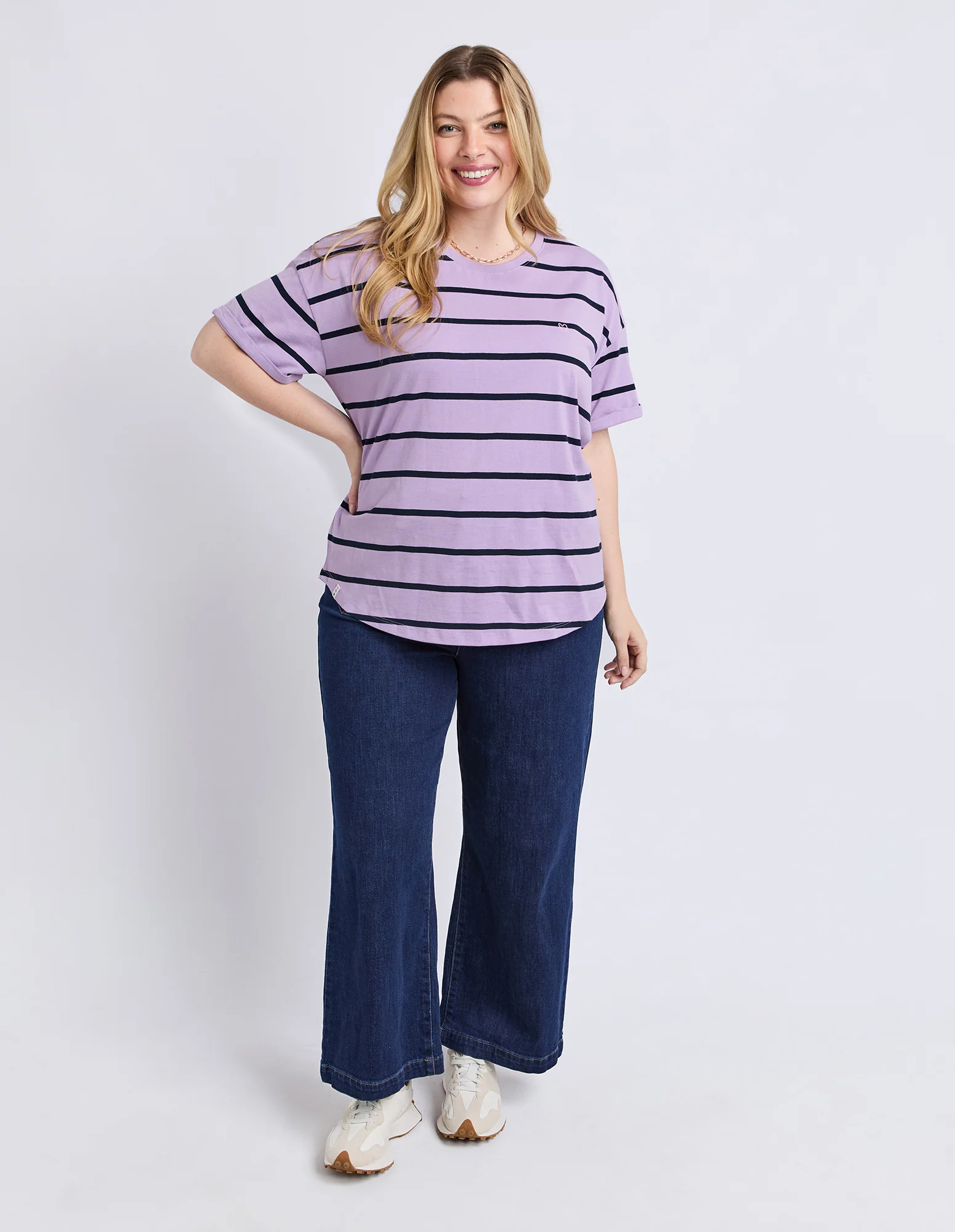 Halli Short Sleeve Tee Lilac/Navy Stripe - Image 3