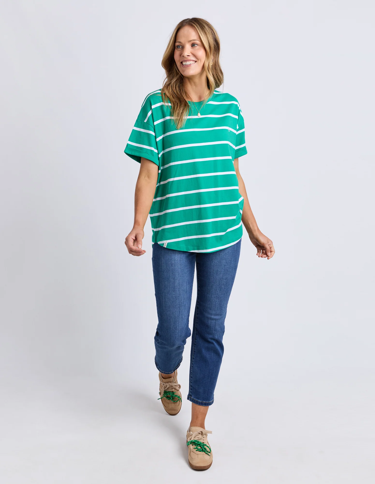 Halli Short Sleeve Stripe Tee Virdis Green/White - Image 3