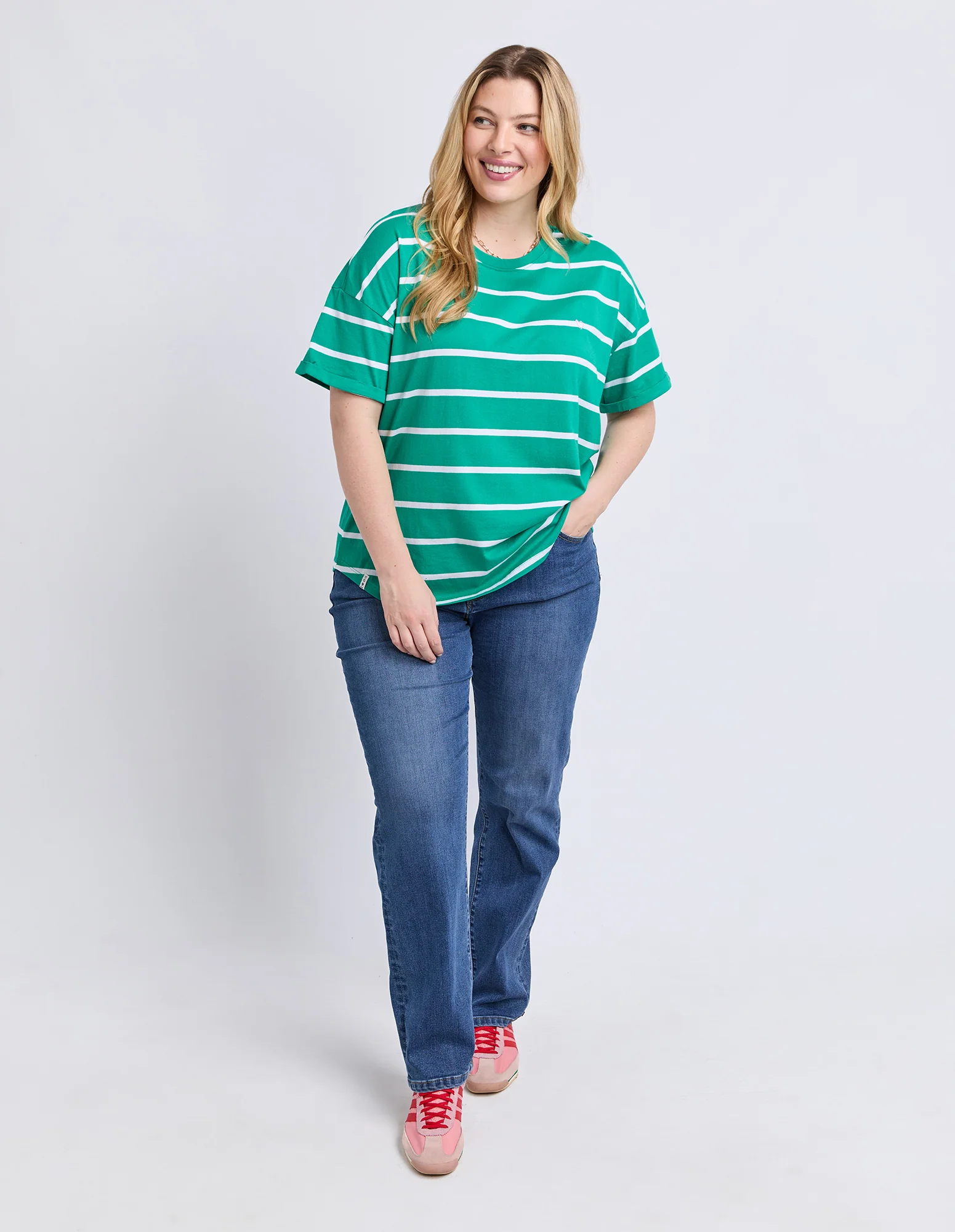 Halli Short Sleeve Stripe Tee Virdis Green/White - Image 4