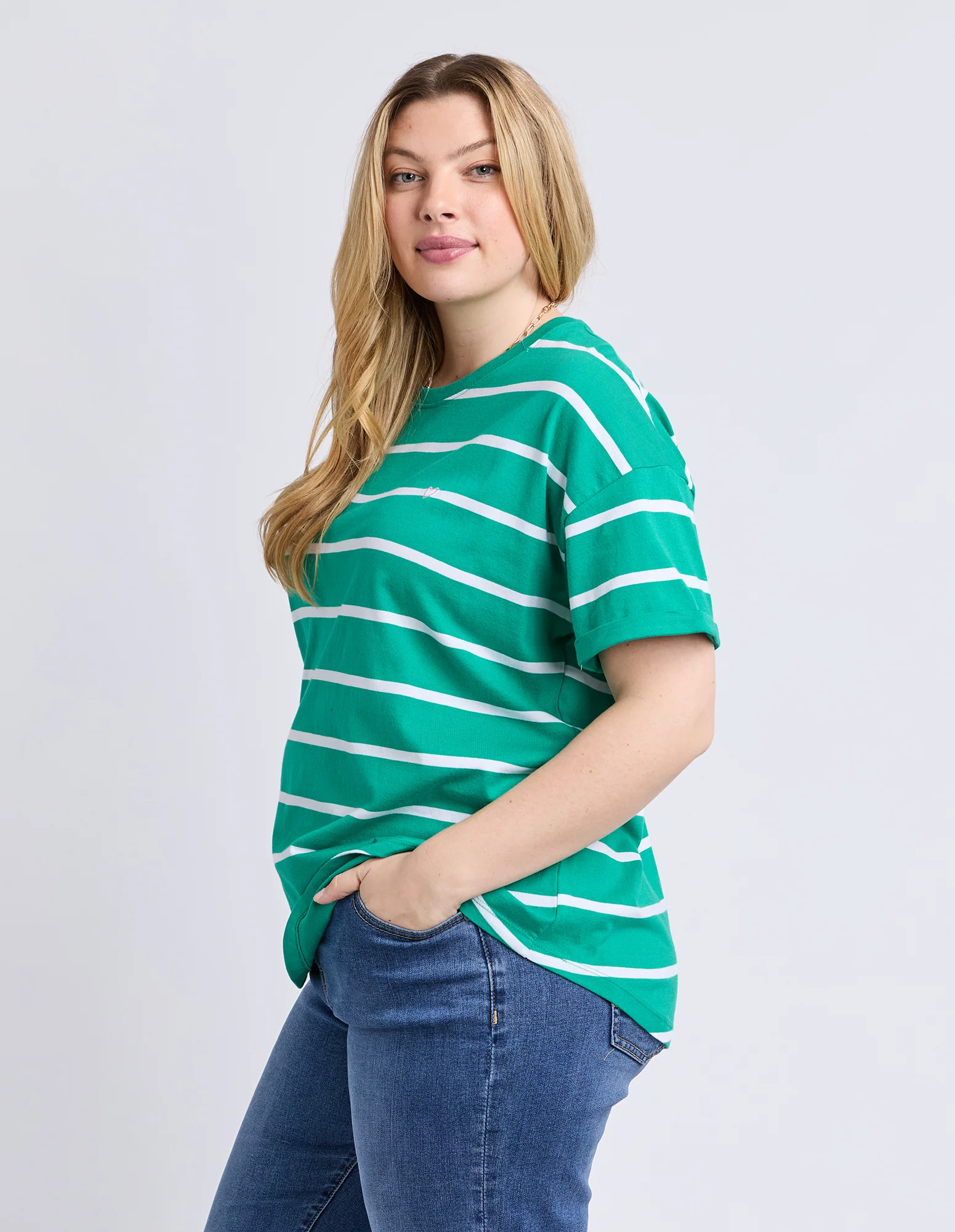 Halli Short Sleeve Stripe Tee Virdis Green/White - Image 8