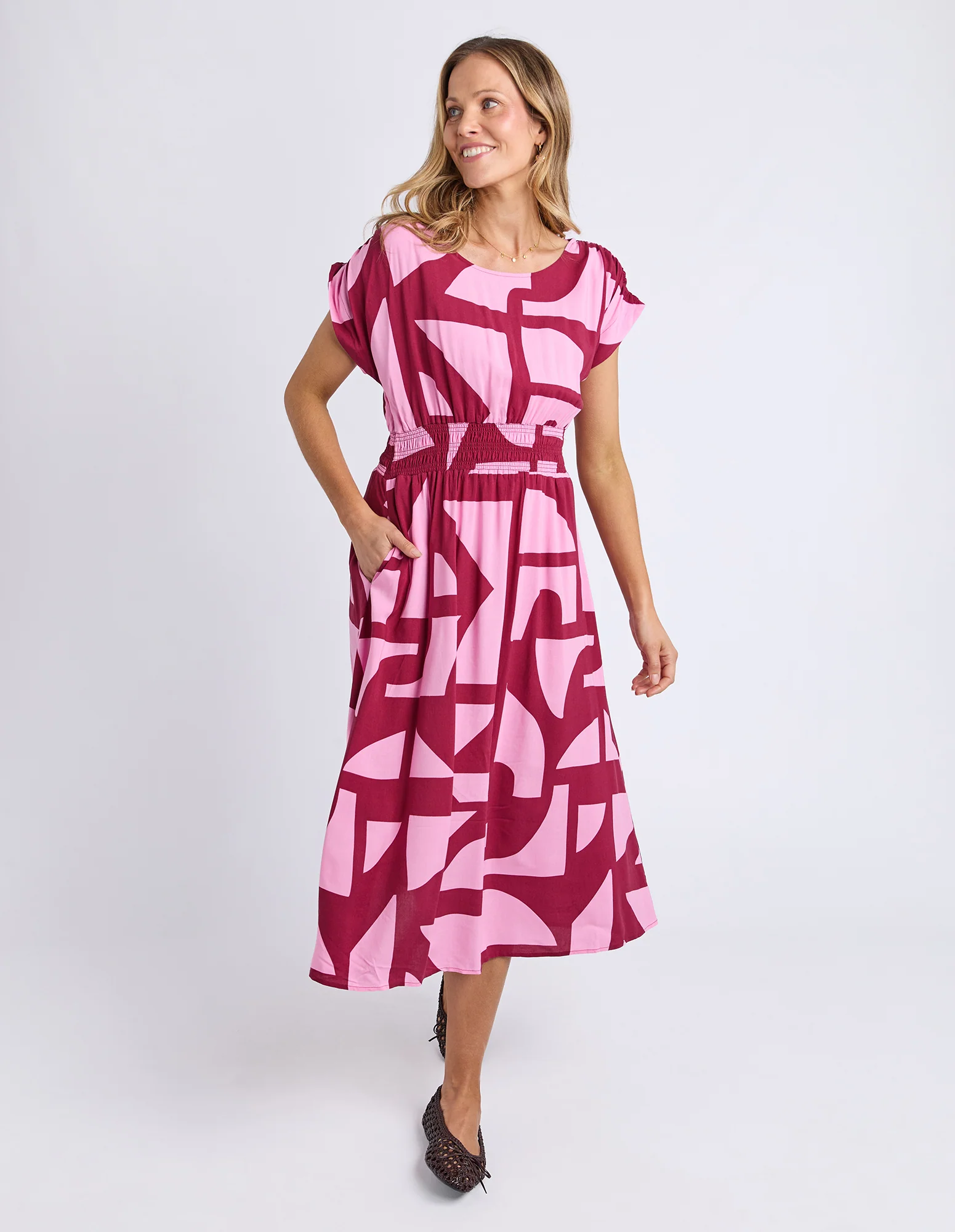 Mosaic Midi Dress Maroon - Image 12