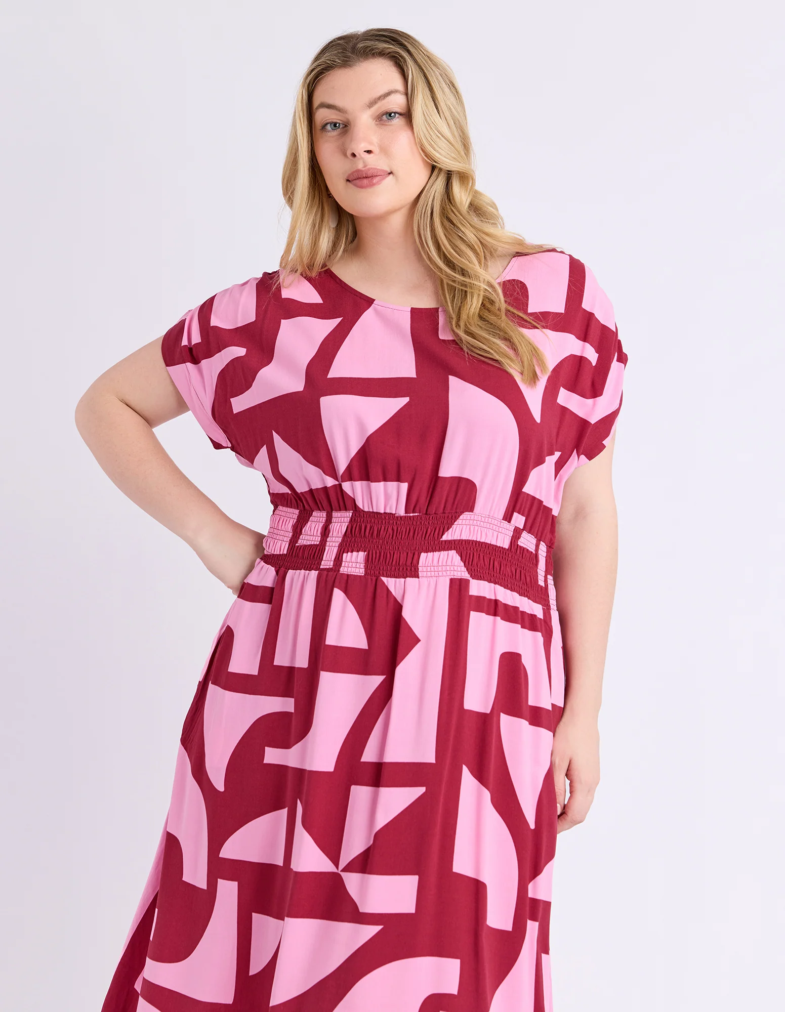 Mosaic Midi Dress Maroon - Image 3