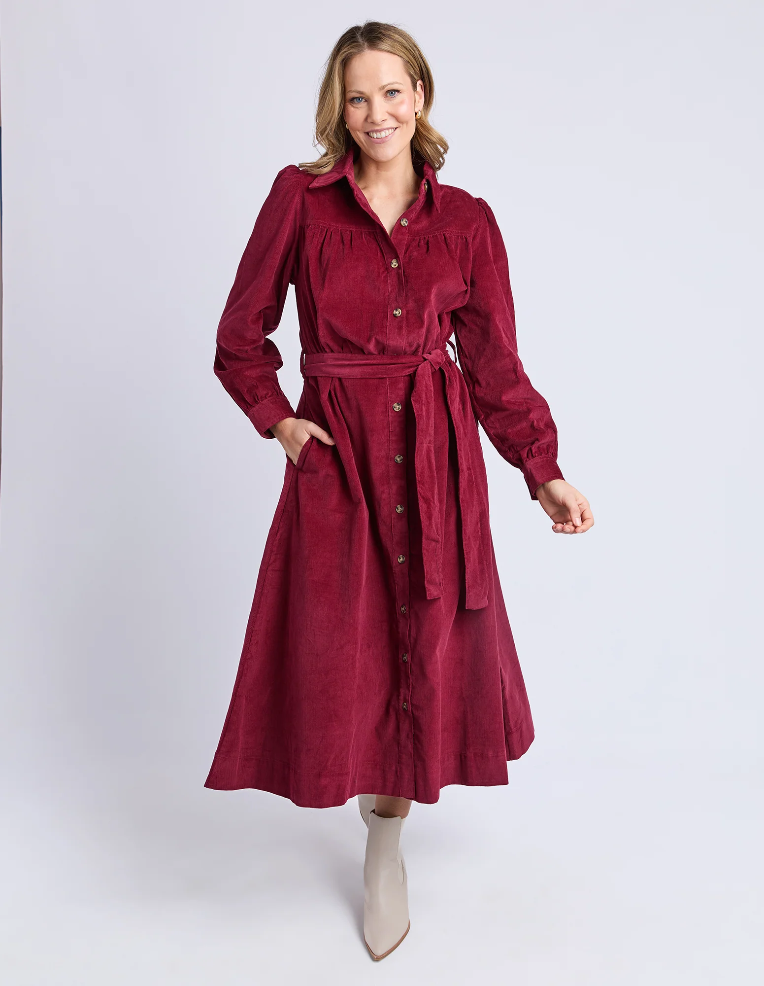 Serena Cord Dress Maroon - Image 3