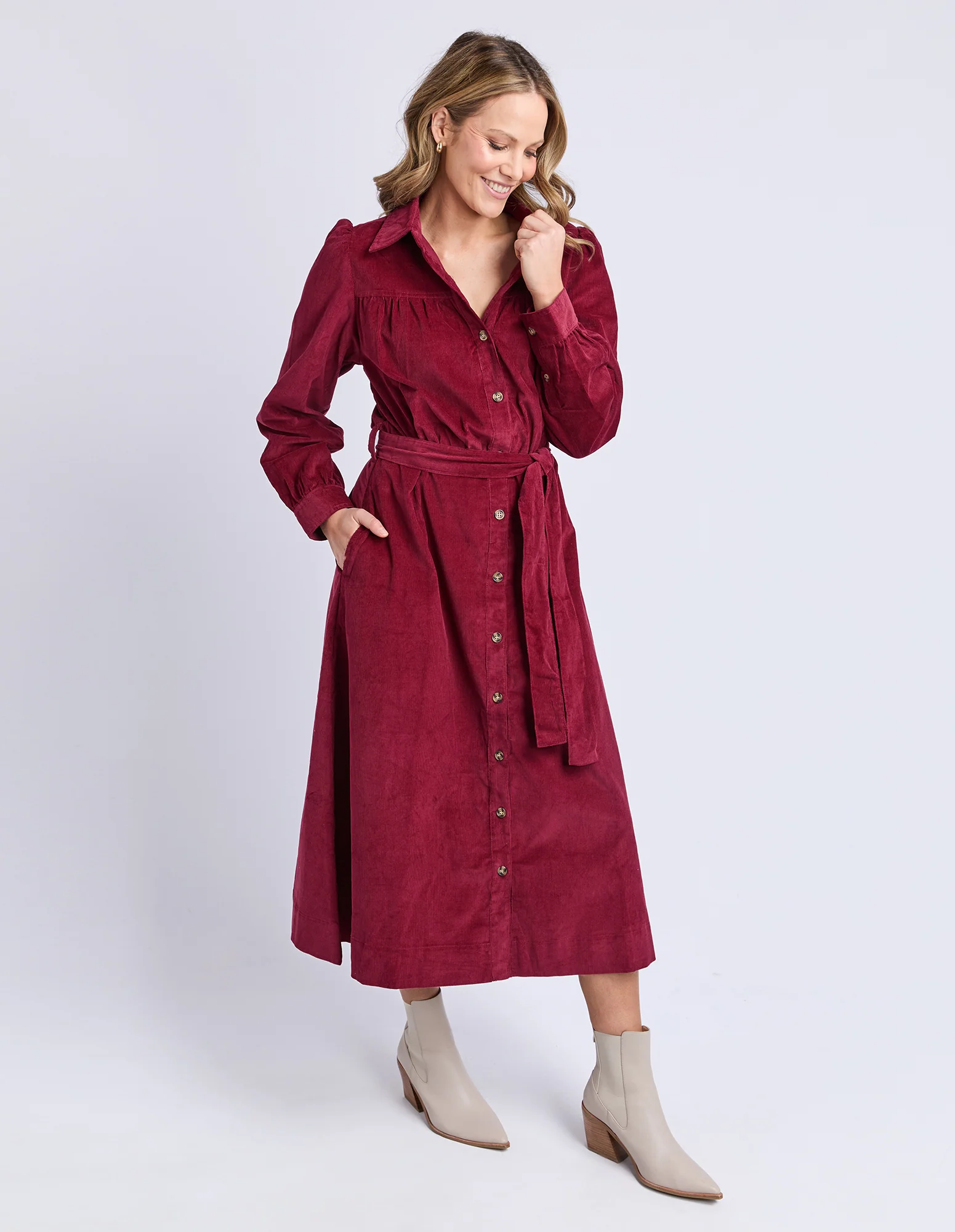 Serena Cord Dress Maroon - Image 7
