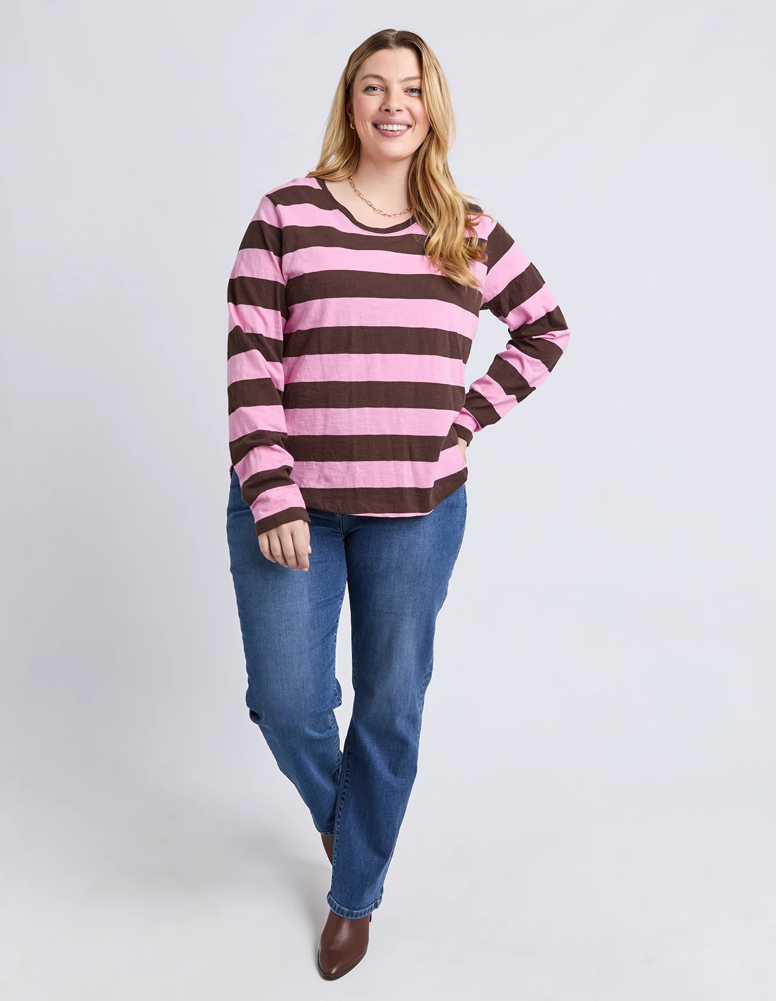 Spritz Stripe Long Sleeve Tee Coffee/Pink - Image 5