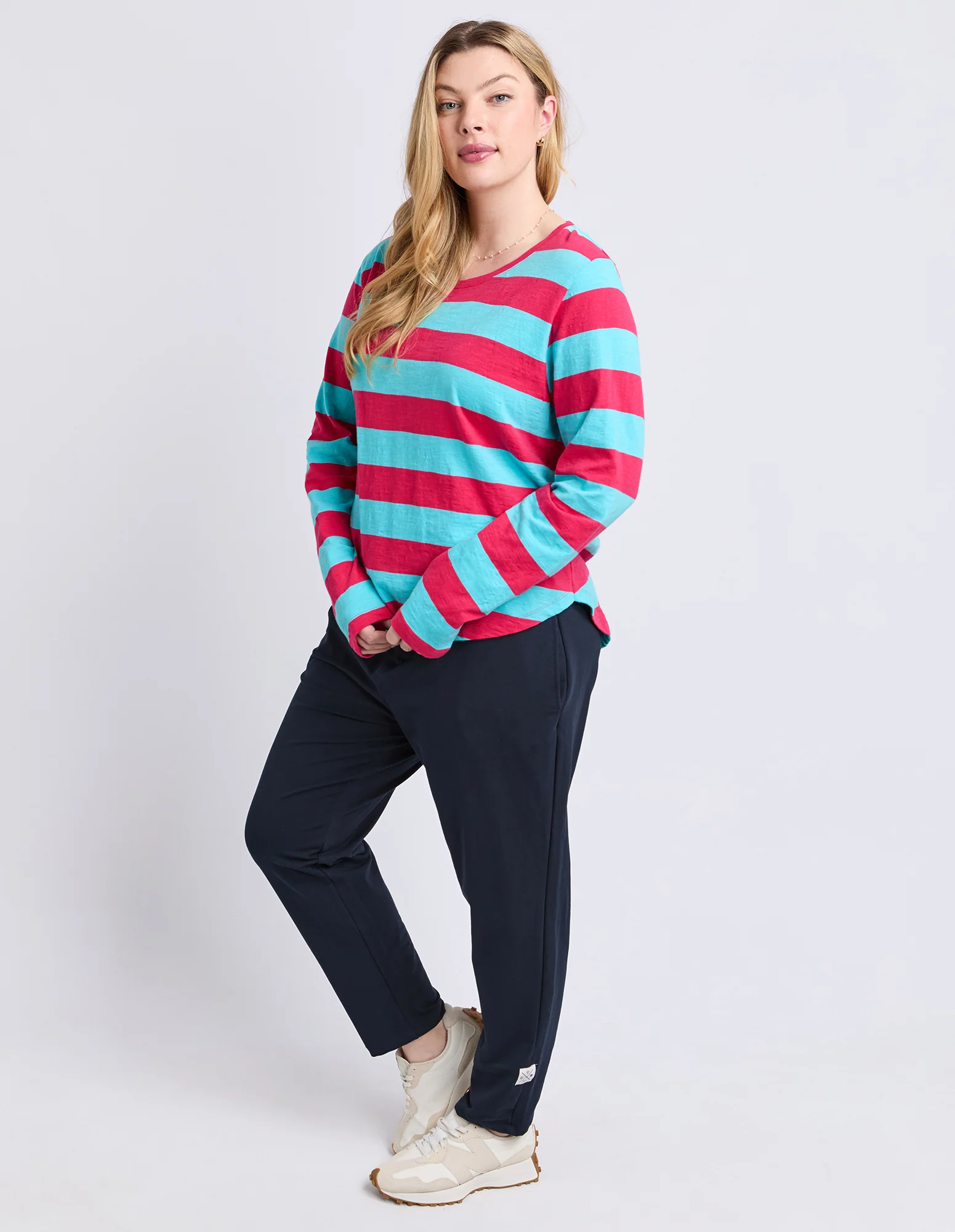 Spritz Stripe Long Sleeve Tee Sea/Dark Pink - Image 13
