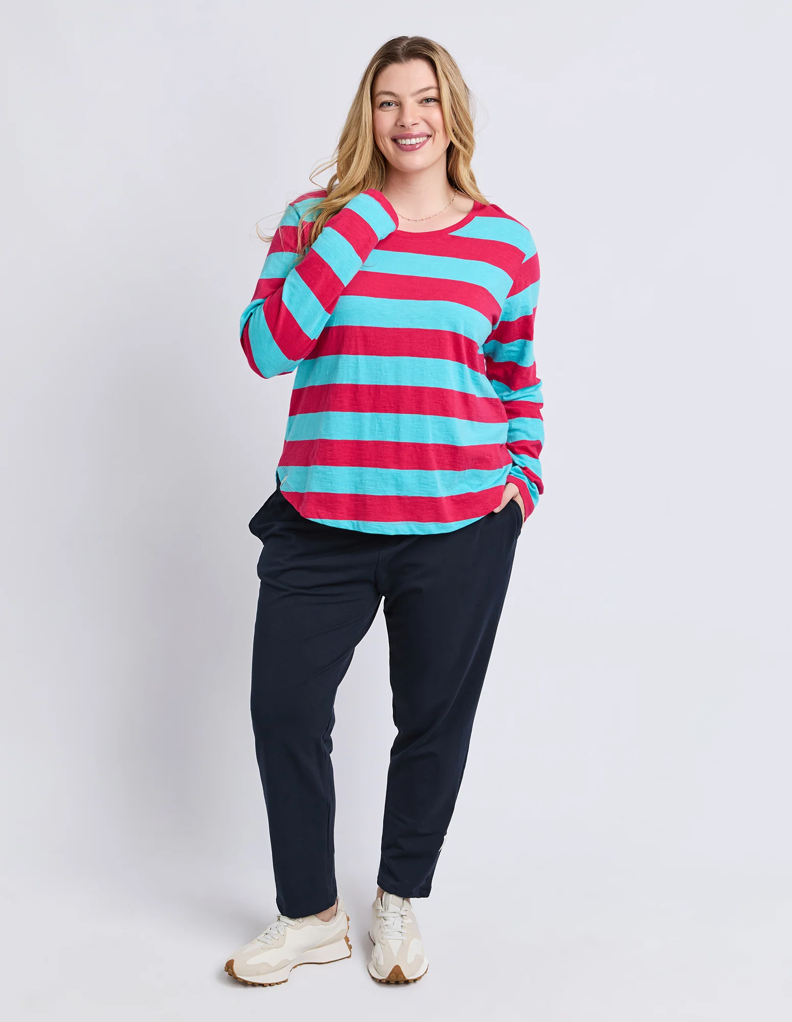 Spritz Stripe Long Sleeve Tee Sea/Dark Pink - Image 5