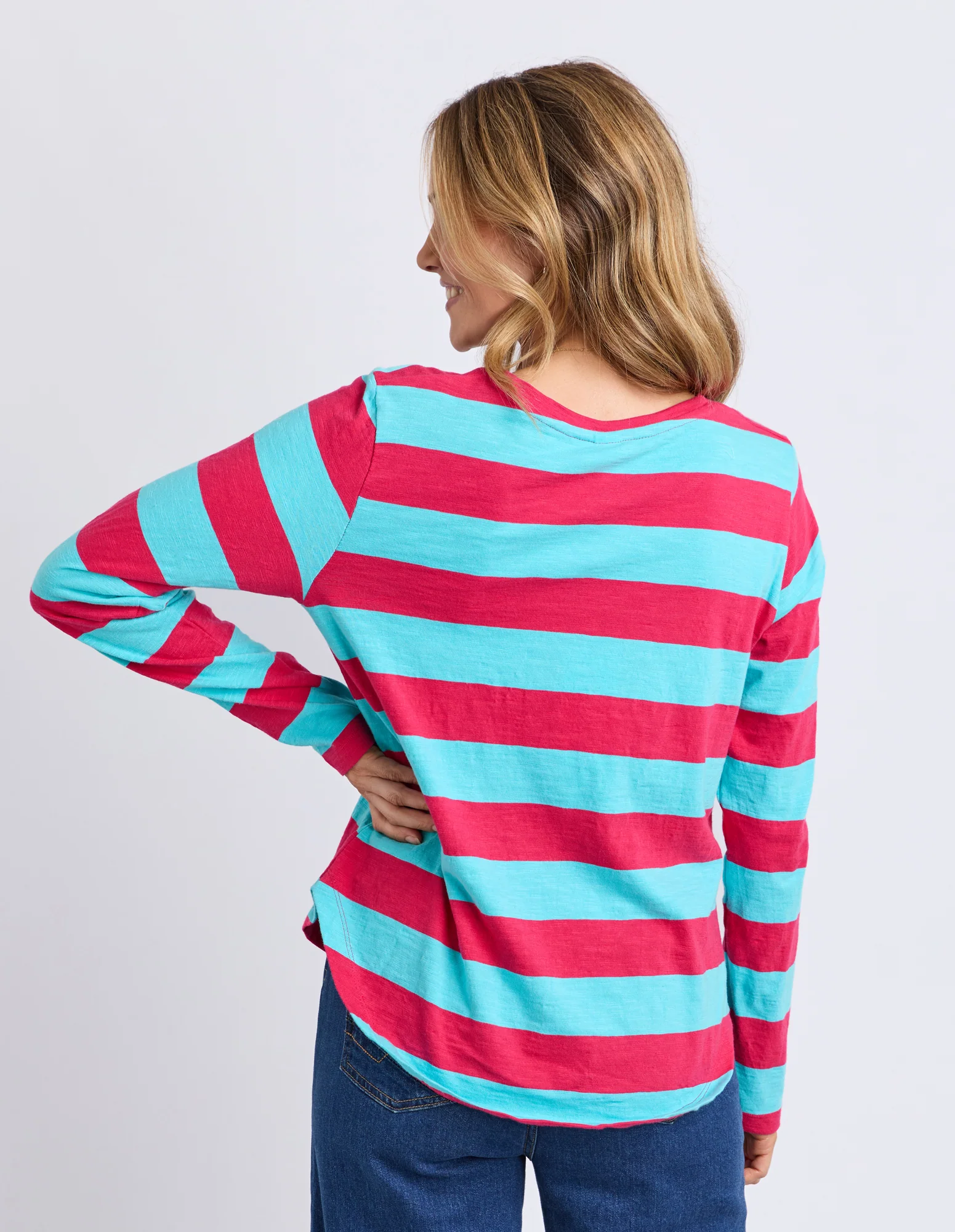 Spritz Stripe Long Sleeve Tee Sea/Dark Pink - Image 6