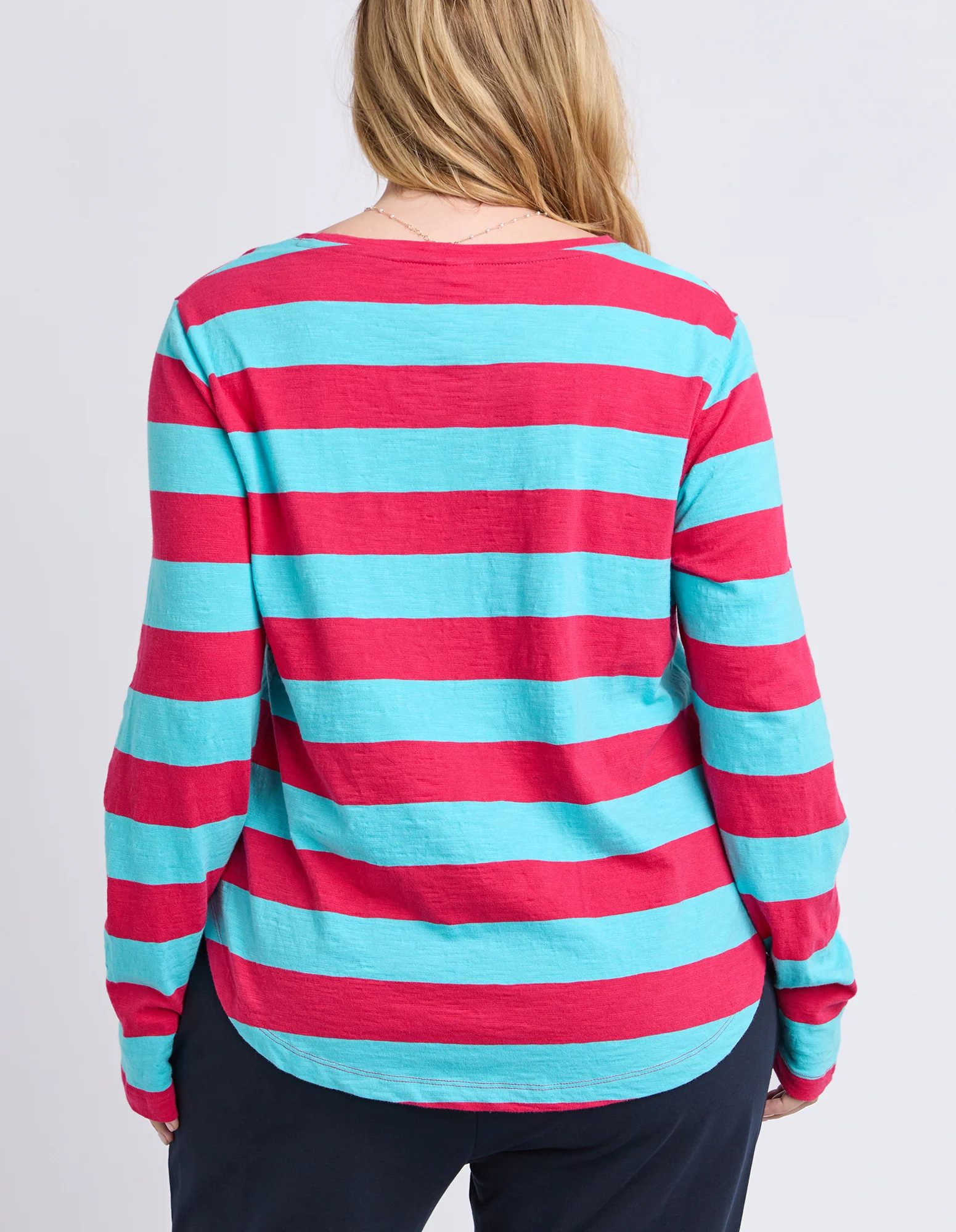 Spritz Stripe Long Sleeve Tee Sea/Dark Pink - Image 7