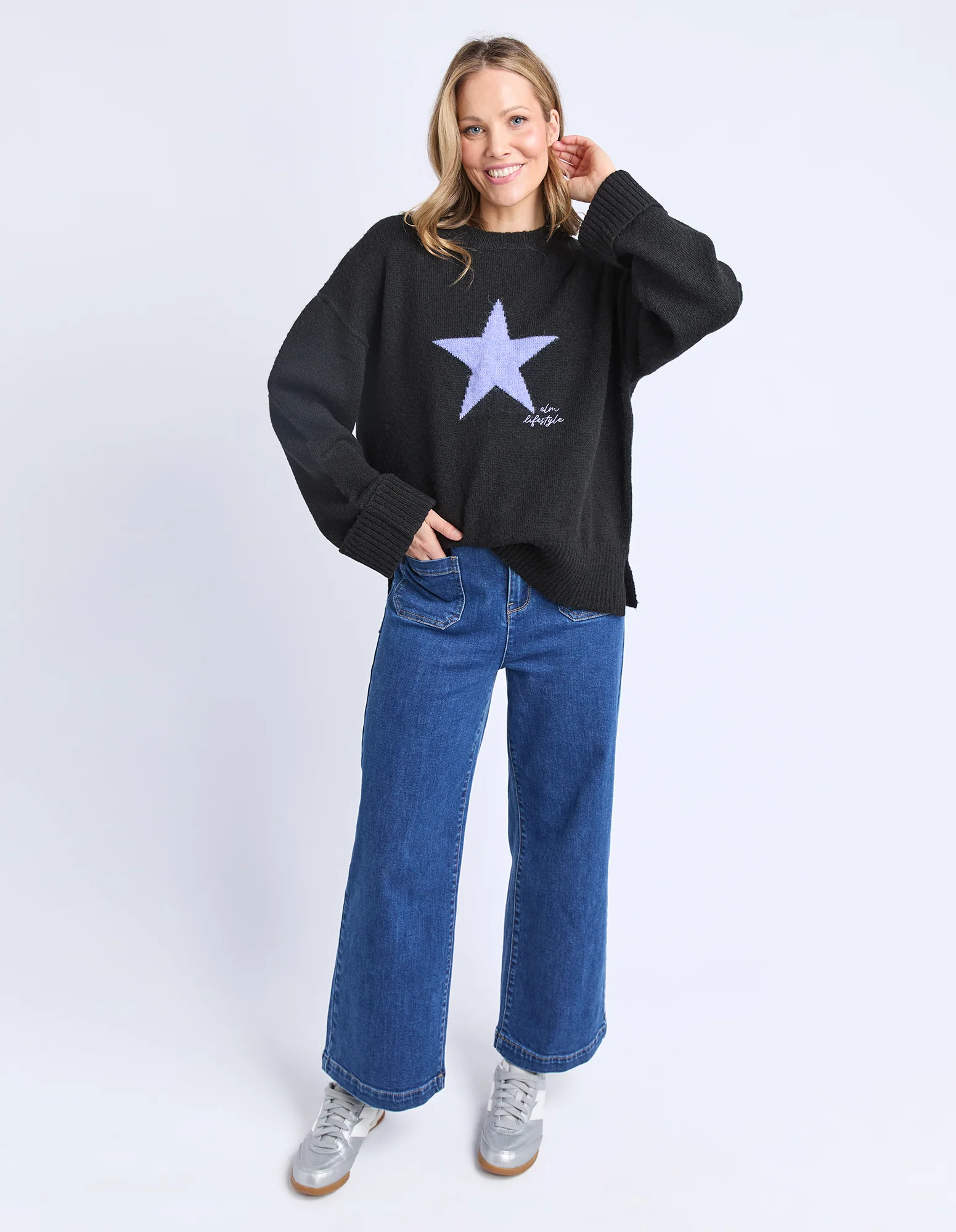 Star Intarsia Knit Black - Image 3