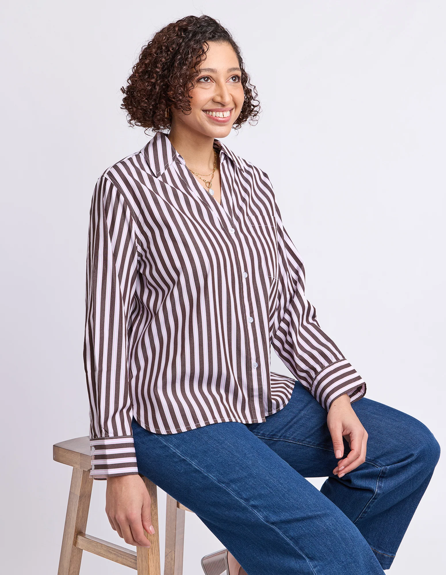 Sylvie Stripe Shirt Chocolate Stripe - Image 4