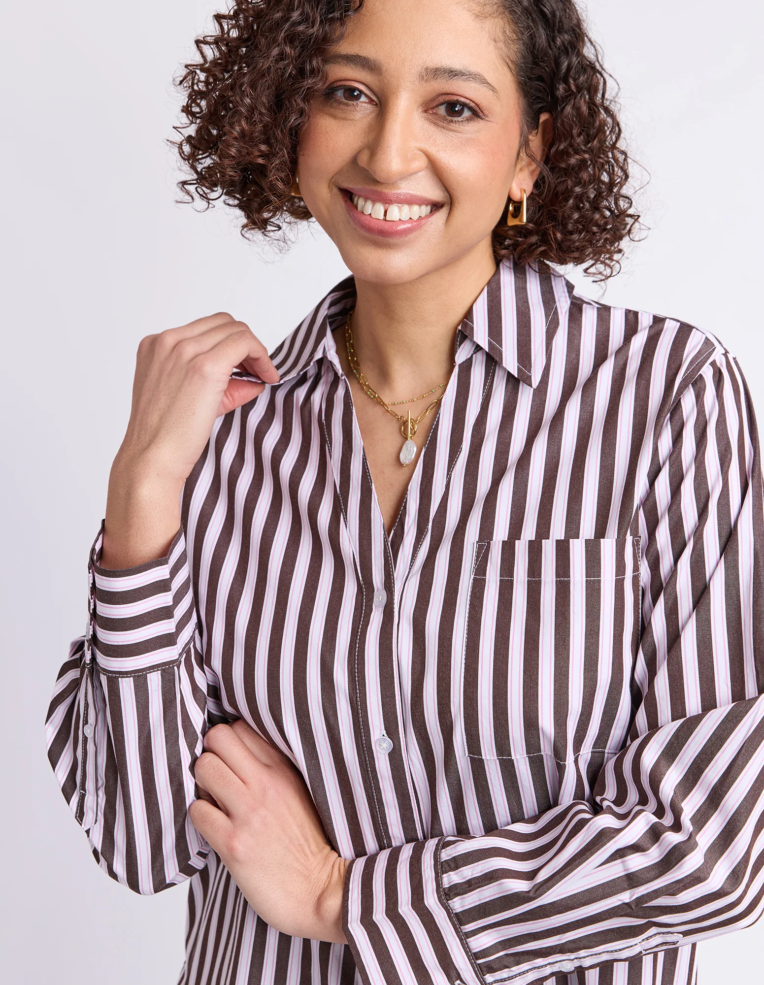 Sylvie Stripe Shirt Chocolate Stripe - Image 5