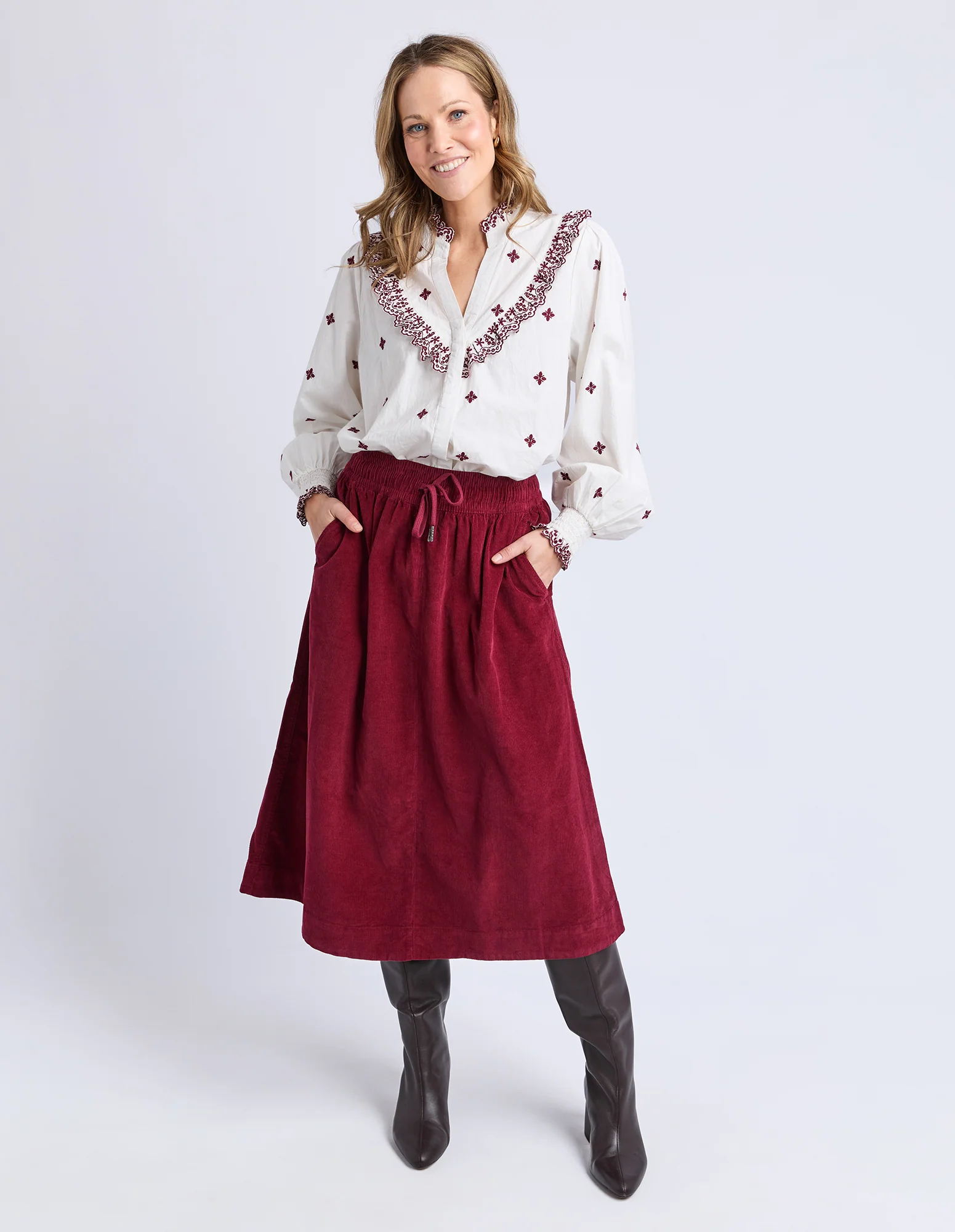 Winnie Cord Skirt Maroon - Image 3
